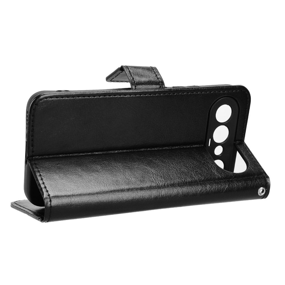 For vivo S50 Pro mini 5G / vivo X300 FE 5G PU Leather Case with Strap Crazy Horse Texture Phone Wallet Cover - Black