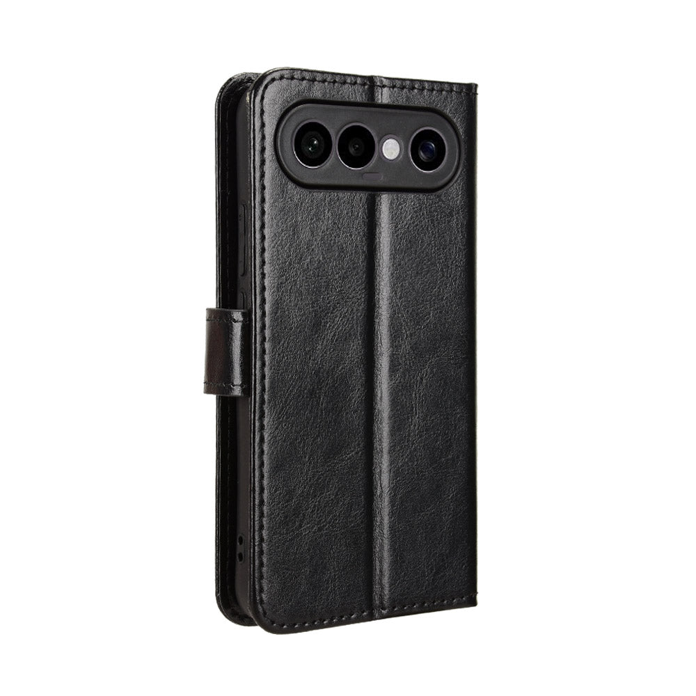For vivo S50 Pro mini 5G / vivo X300 FE 5G PU Leather Case with Strap Crazy Horse Texture Phone Wallet Cover - Black