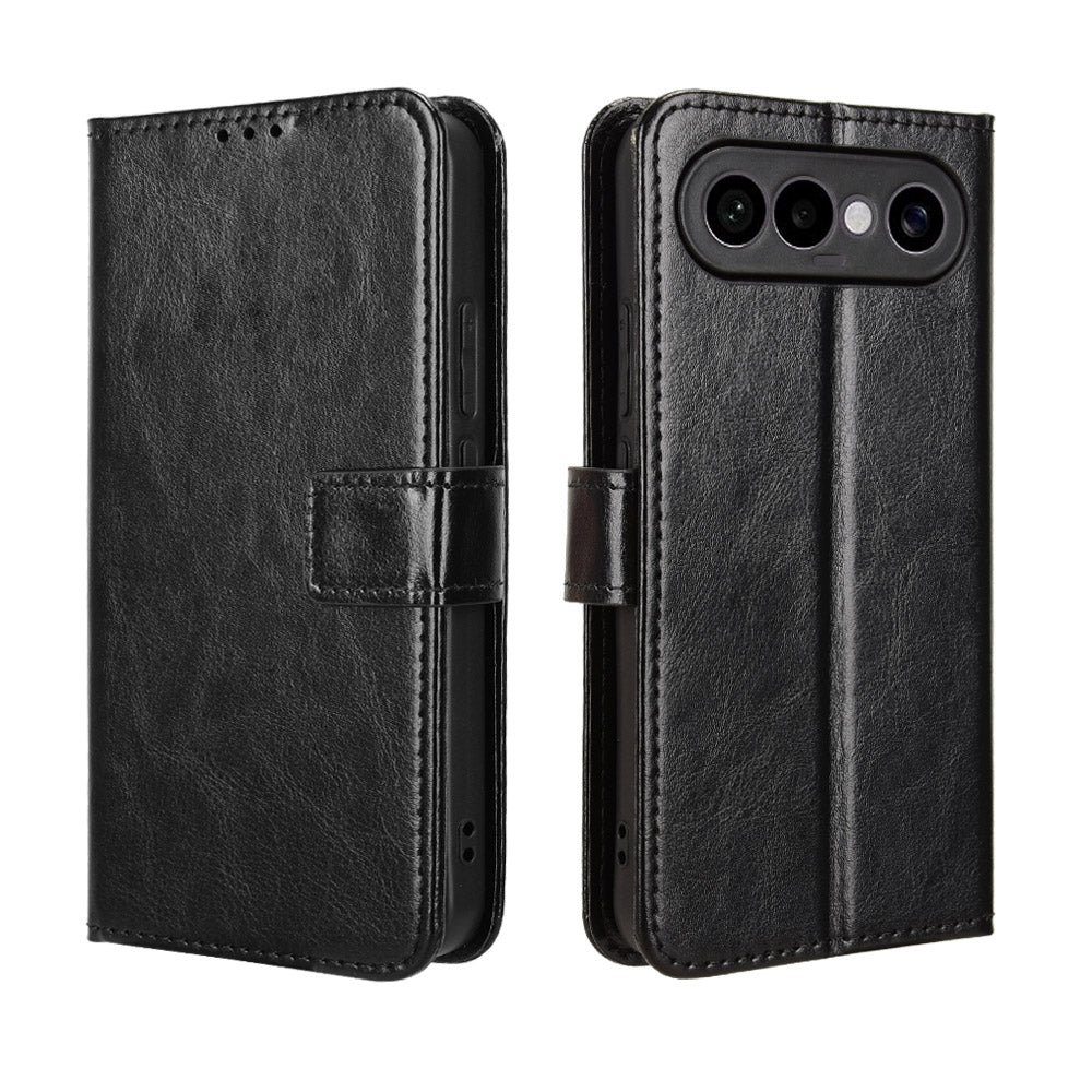 For vivo S50 Pro mini 5G / vivo X300 FE 5G PU Leather Case with Strap Crazy Horse Texture Phone Wallet Cover - Black