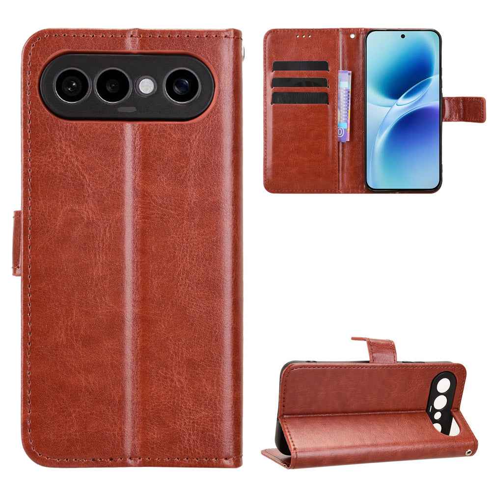 For vivo S50 Pro mini 5G / vivo X300 FE 5G PU Leather Case with Strap Crazy Horse Texture Phone Wallet Cover - Brown