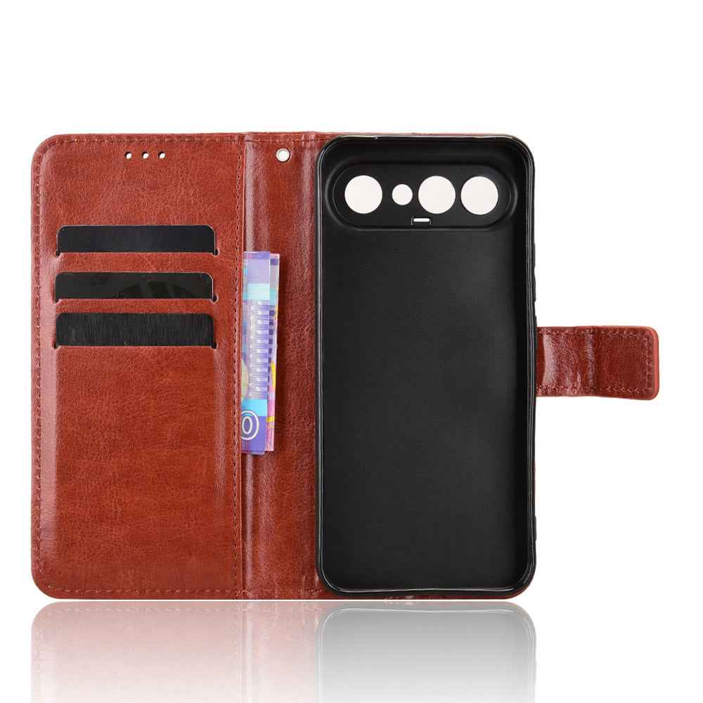 For vivo S50 Pro mini 5G / vivo X300 FE 5G PU Leather Case with Strap Crazy Horse Texture Phone Wallet Cover - Brown