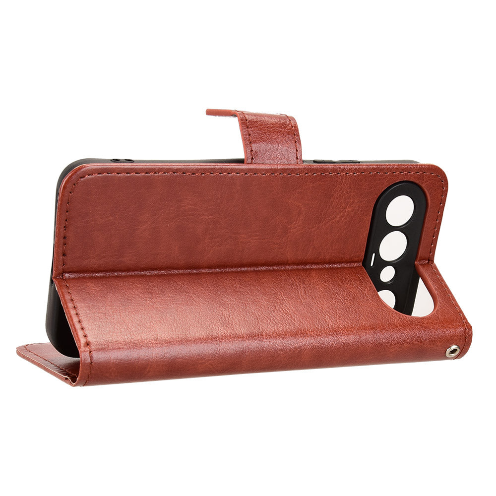 For vivo S50 Pro mini 5G / vivo X300 FE 5G PU Leather Case with Strap Crazy Horse Texture Phone Wallet Cover - Brown