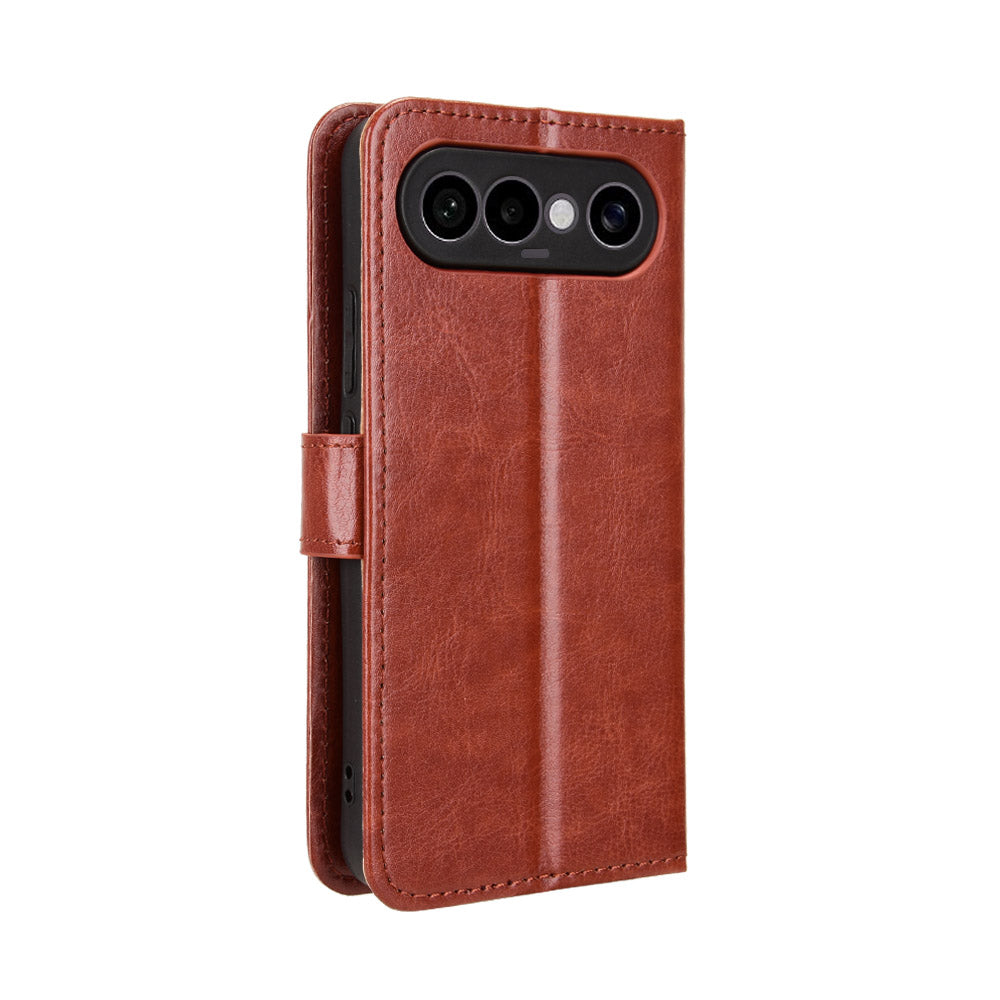 For vivo S50 Pro mini 5G / vivo X300 FE 5G PU Leather Case with Strap Crazy Horse Texture Phone Wallet Cover - Brown