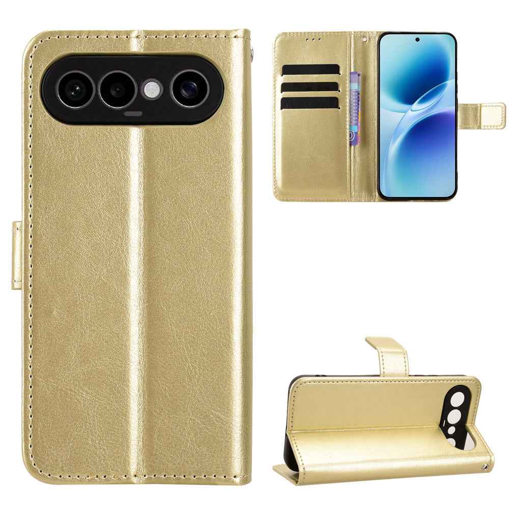 For vivo S50 Pro mini 5G / vivo X300 FE 5G PU Leather Case with Strap Crazy Horse Texture Phone Wallet Cover - Gold