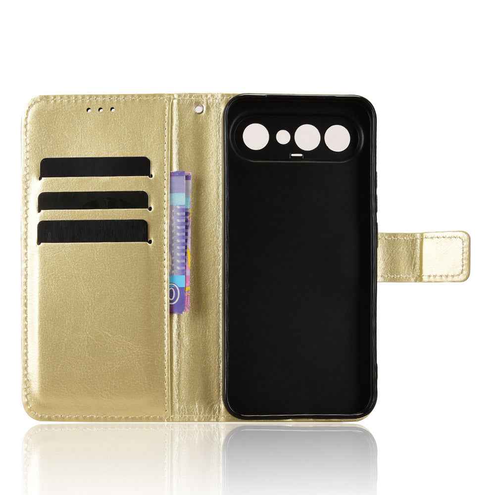 For vivo S50 Pro mini 5G / vivo X300 FE 5G PU Leather Case with Strap Crazy Horse Texture Phone Wallet Cover - Gold