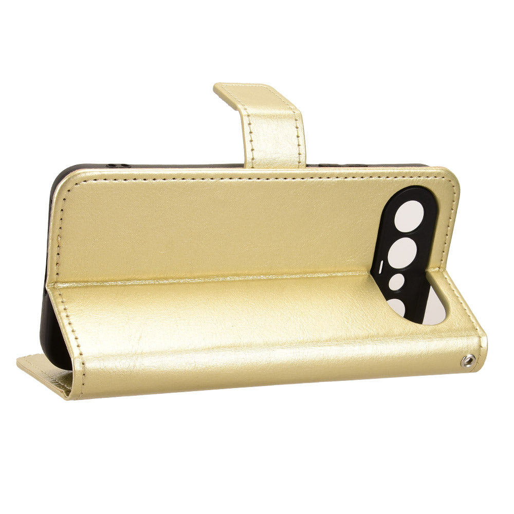 For vivo S50 Pro mini 5G / vivo X300 FE 5G PU Leather Case with Strap Crazy Horse Texture Phone Wallet Cover - Gold