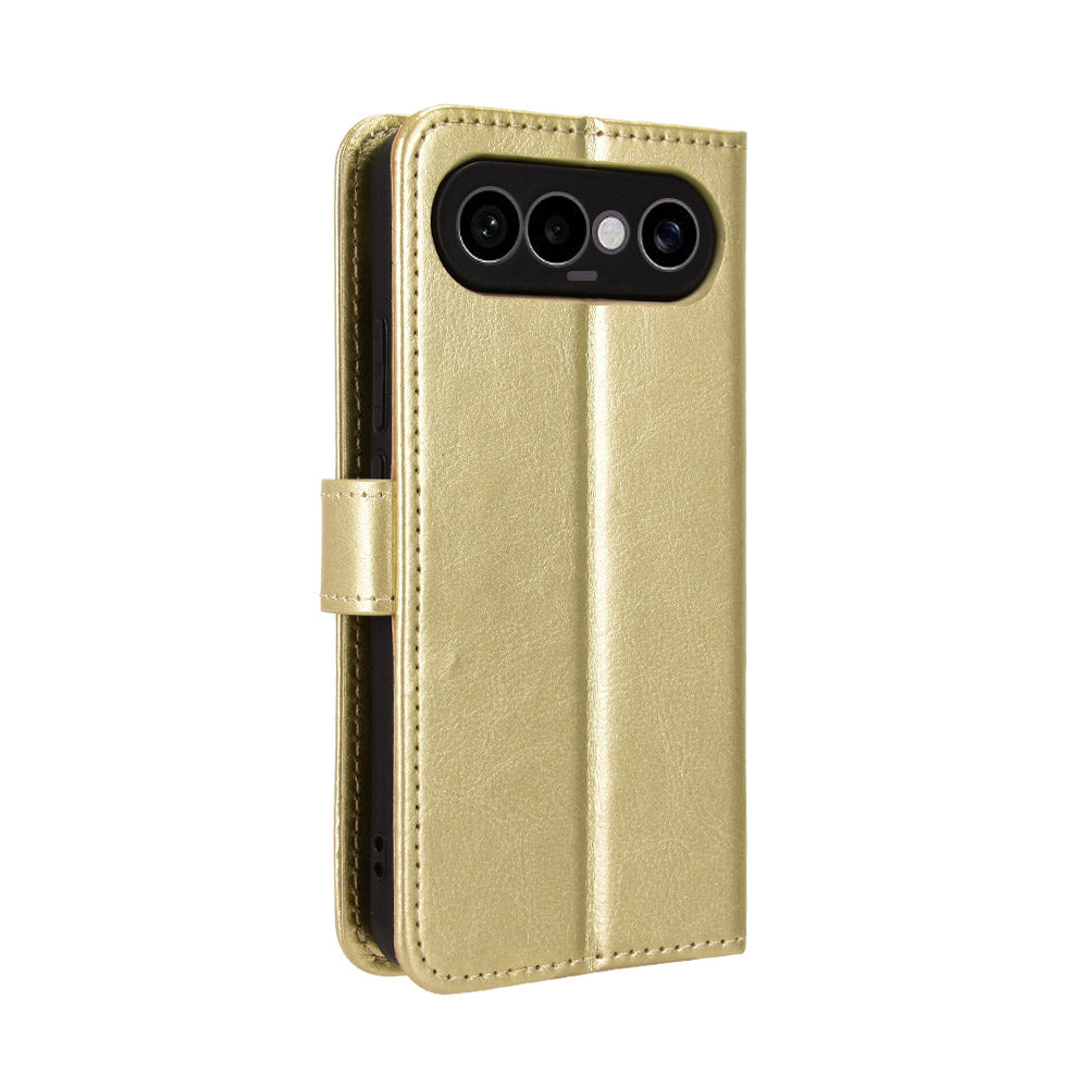 For vivo S50 Pro mini 5G / vivo X300 FE 5G PU Leather Case with Strap Crazy Horse Texture Phone Wallet Cover - Gold