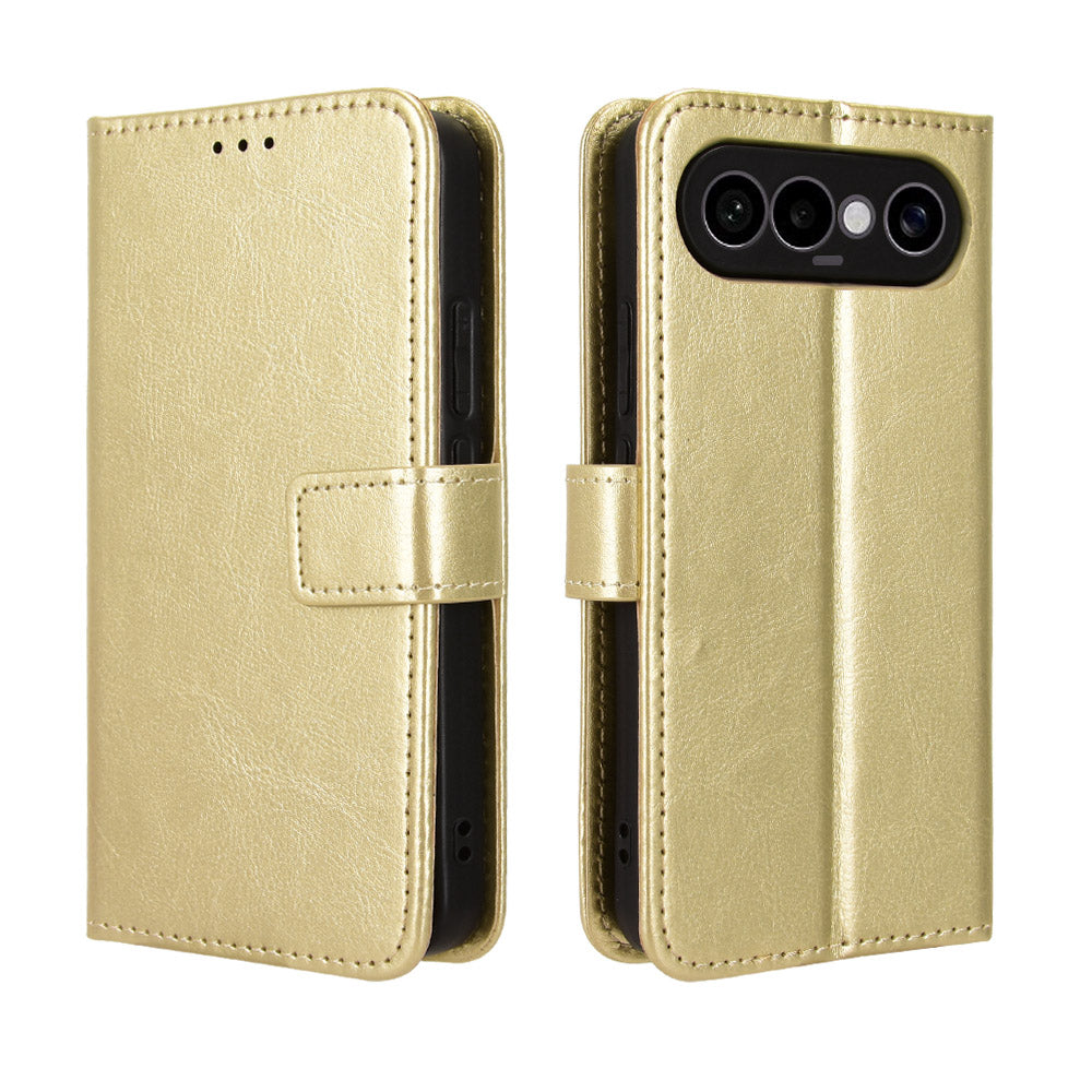 For vivo S50 Pro mini 5G / vivo X300 FE 5G PU Leather Case with Strap Crazy Horse Texture Phone Wallet Cover - Gold