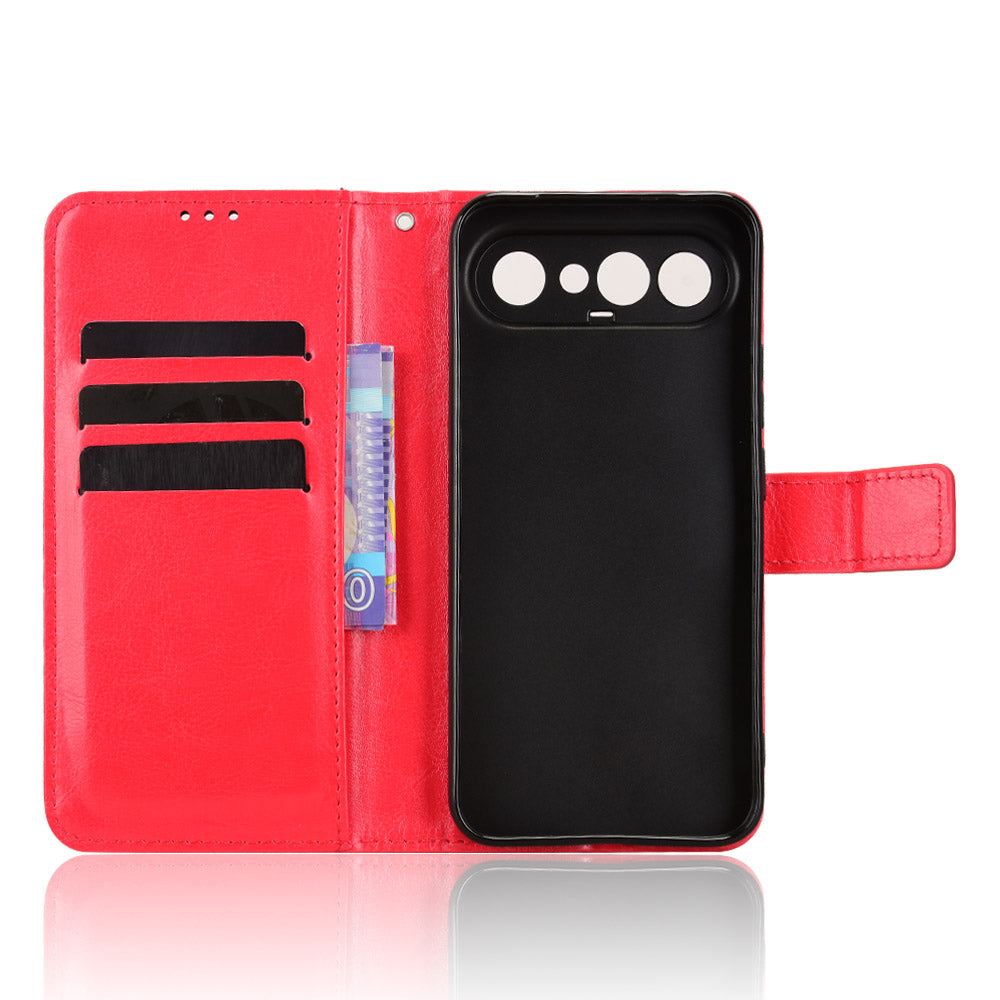 For vivo S50 Pro mini 5G / vivo X300 FE 5G PU Leather Case with Strap Crazy Horse Texture Phone Wallet Cover - Red