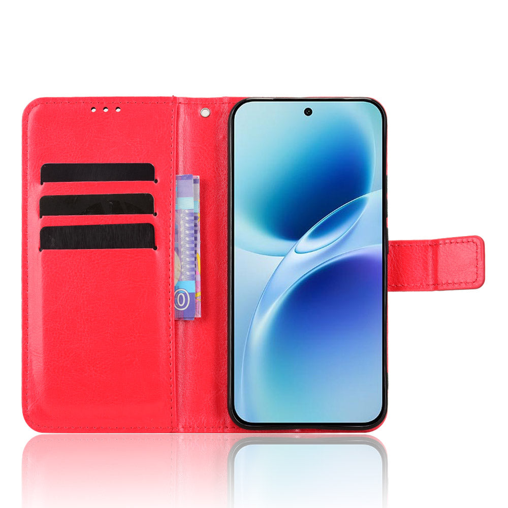 For vivo S50 Pro mini 5G / vivo X300 FE 5G PU Leather Case with Strap Crazy Horse Texture Phone Wallet Cover - Red