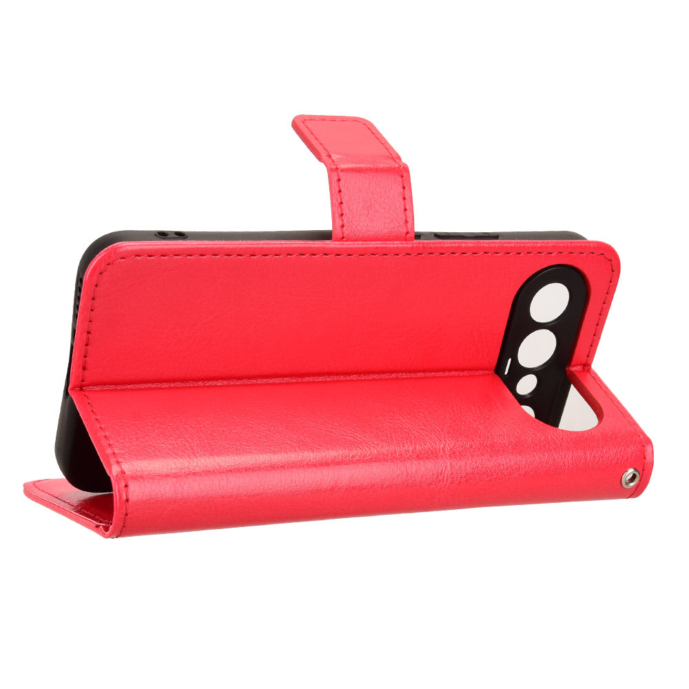 For vivo S50 Pro mini 5G / vivo X300 FE 5G PU Leather Case with Strap Crazy Horse Texture Phone Wallet Cover - Red