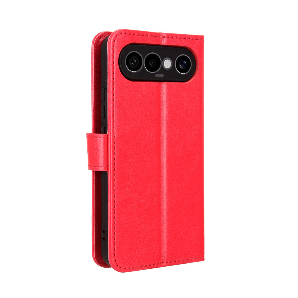 For vivo S50 Pro mini 5G / vivo X300 FE 5G PU Leather Case with Strap Crazy Horse Texture Phone Wallet Cover - Red