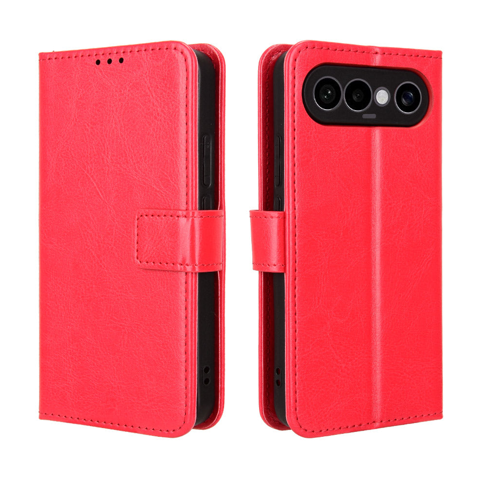 For vivo S50 Pro mini 5G / vivo X300 FE 5G PU Leather Case with Strap Crazy Horse Texture Phone Wallet Cover - Red