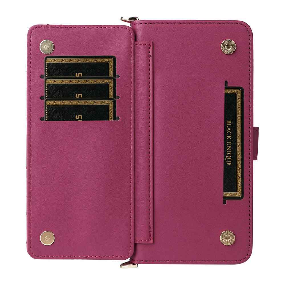 For vivo X300 Ultra 5G Leather Case Stand Wallet Phone Cover with Shoulder  /  Wrist Strap - Rose