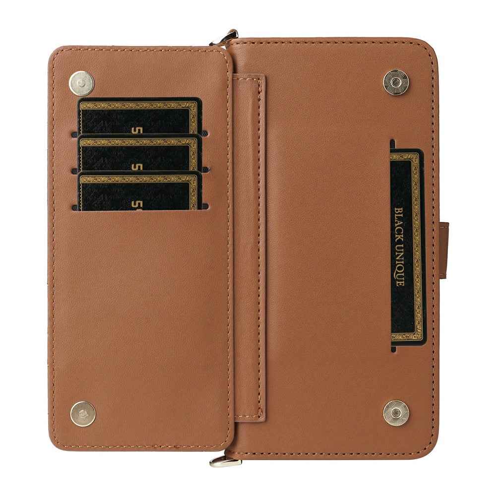 For vivo X300 Ultra 5G Leather Case Stand Wallet Phone Cover with Shoulder  /  Wrist Strap - Brown