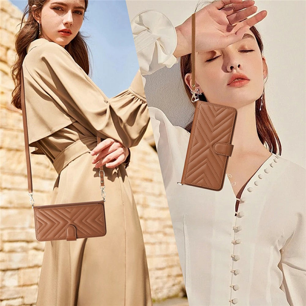 For vivo X300 Ultra 5G Leather Case Stand Wallet Phone Cover with Shoulder  /  Wrist Strap - Brown