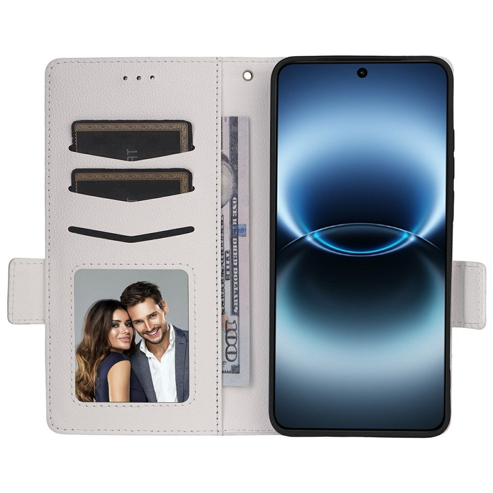For vivo X300 Ultra 5G Case Litchi Texture Wallet Leather Phone Cover with Wrist Strap - White