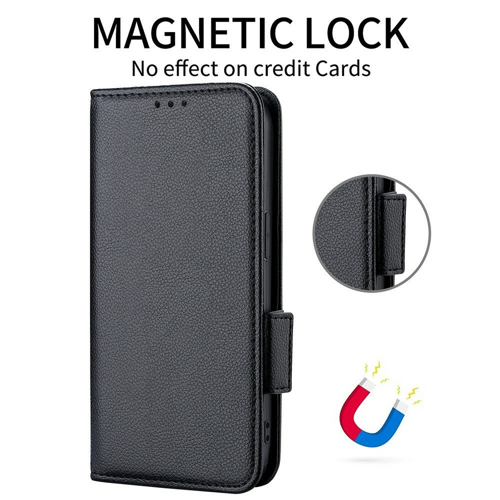 For vivo X300 Ultra 5G Case Litchi Texture Wallet Leather Phone Cover with Wrist Strap - Black