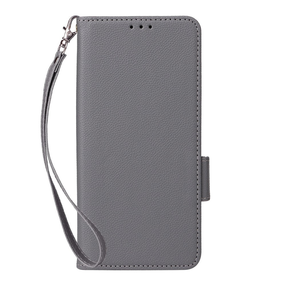 For vivo X300 Ultra 5G Case Litchi Texture Wallet Leather Phone Cover with Wrist Strap - Grey