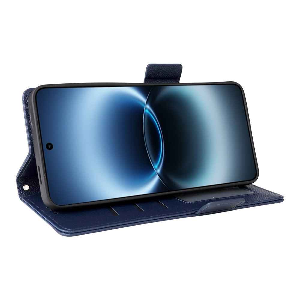 For vivo X300 Ultra 5G Case Litchi Texture Wallet Leather Phone Cover with Wrist Strap - Dark Blue