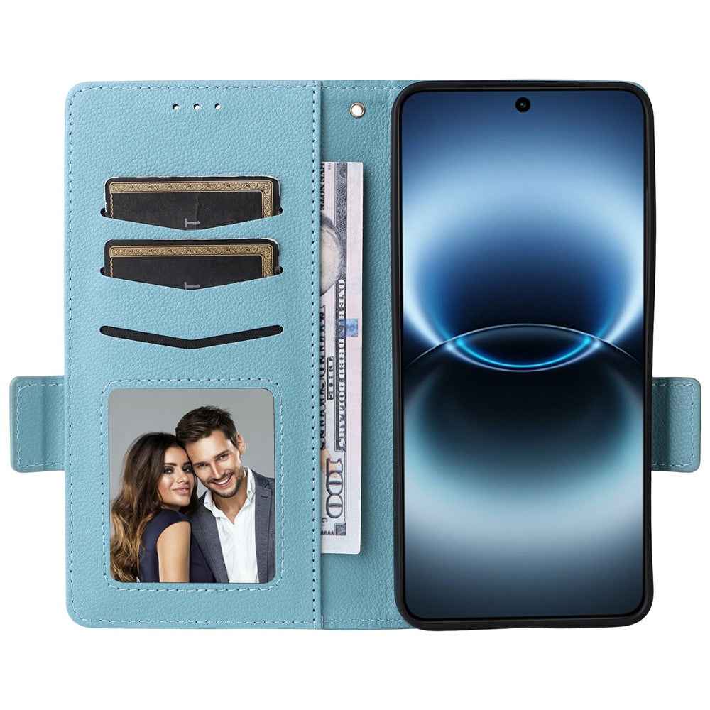 For vivo X300 Ultra 5G Case Litchi Texture Wallet Leather Phone Cover with Wrist Strap - Baby Blue