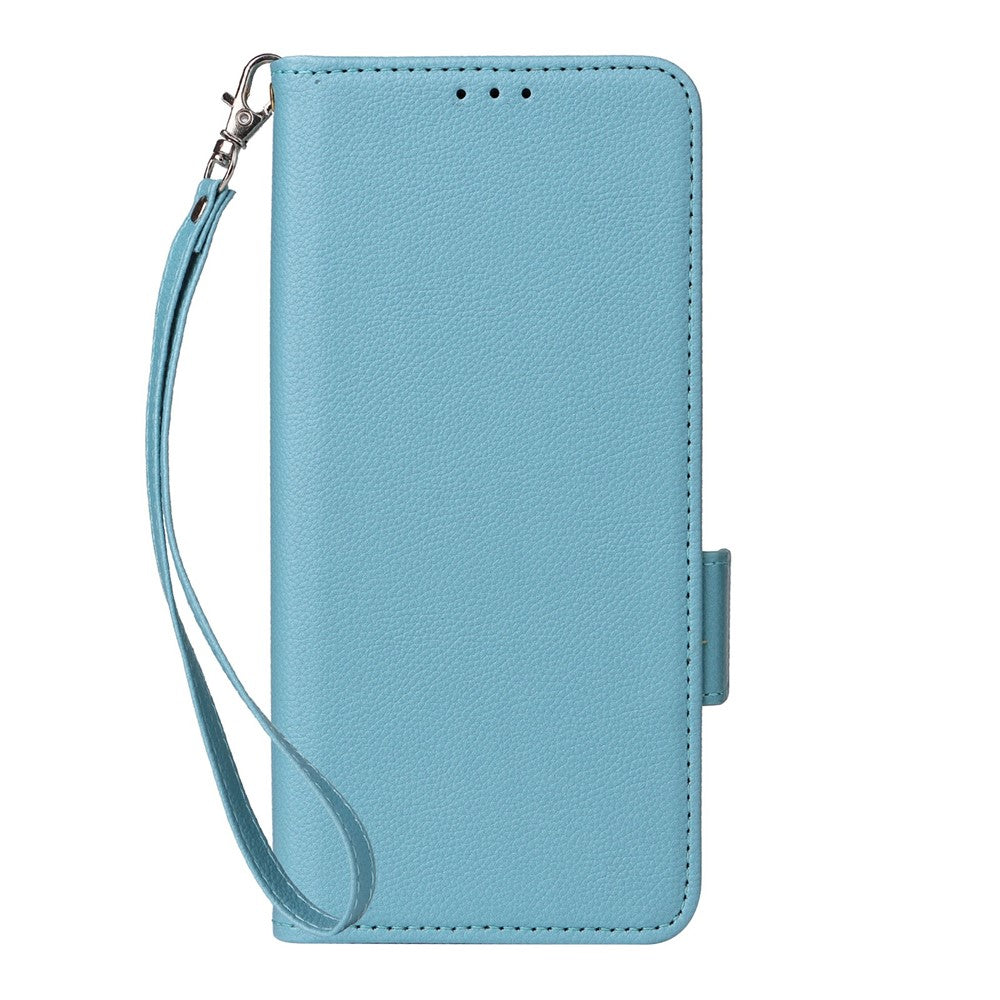 For vivo X300 Ultra 5G Case Litchi Texture Wallet Leather Phone Cover with Wrist Strap - Baby Blue