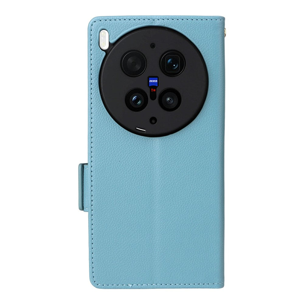 For vivo X300 Ultra 5G Case Litchi Texture Wallet Leather Phone Cover with Wrist Strap - Baby Blue