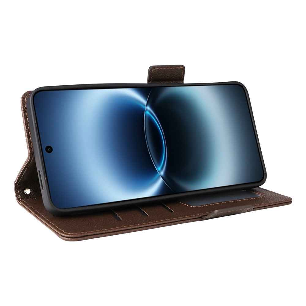 For vivo X300 Ultra 5G Case Litchi Texture Wallet Leather Phone Cover with Wrist Strap - Brown