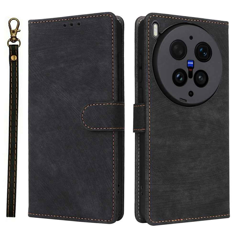 For vivo X300 Ultra 5G Case Wallet RFID Blocking PU Leather Phone Cover Stand with Strap - Black
