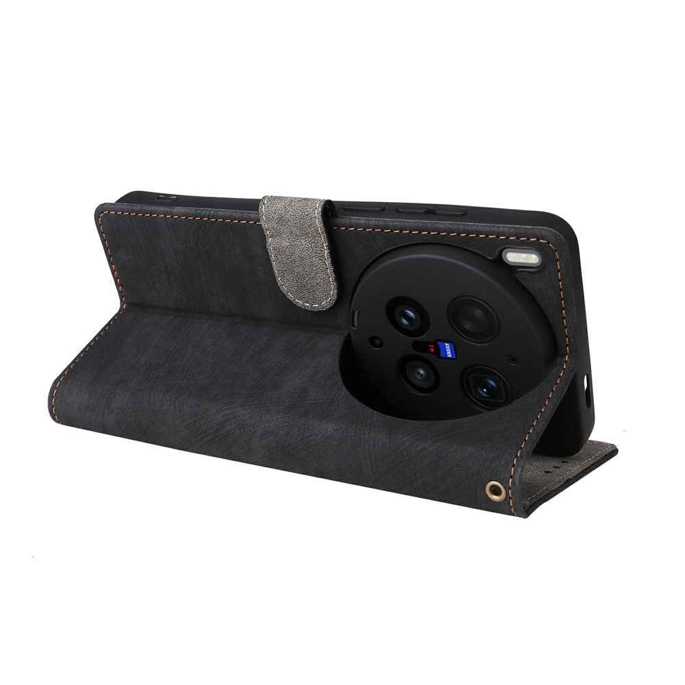 For vivo X300 Ultra 5G Case Wallet RFID Blocking PU Leather Phone Cover Stand with Strap - Black