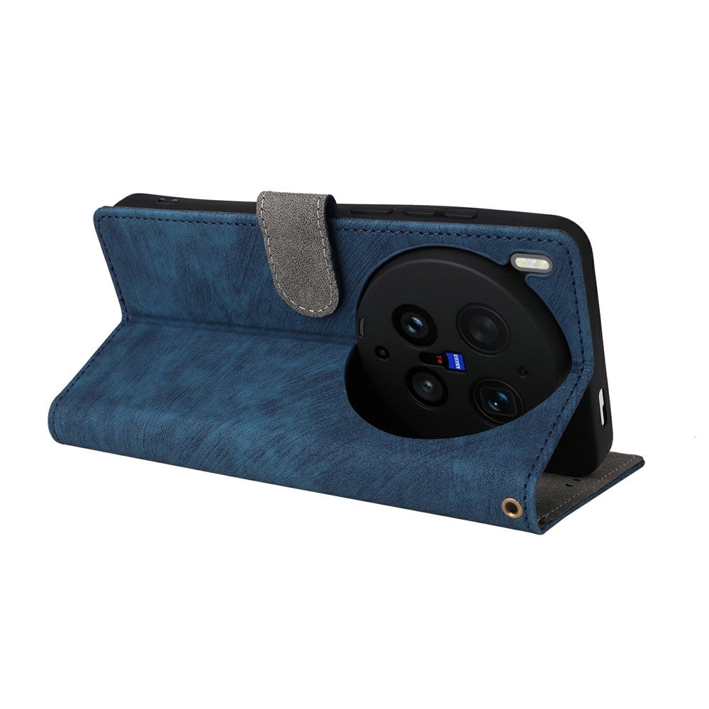 For vivo X300 Ultra 5G Case Wallet RFID Blocking PU Leather Phone Cover Stand with Strap - Blue