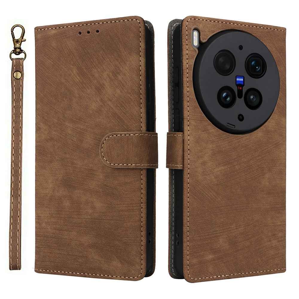 For vivo X300 Ultra 5G Case Wallet RFID Blocking PU Leather Phone Cover Stand with Strap - Brown