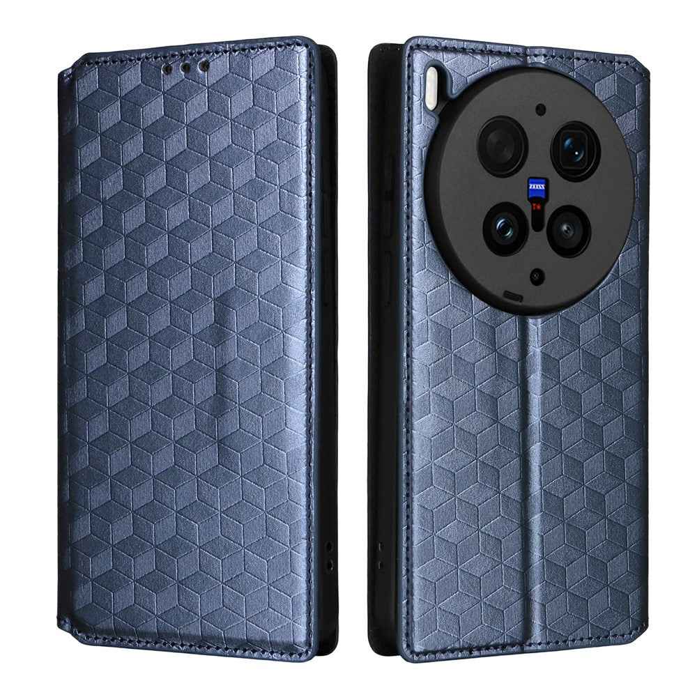 For vivo X300 Ultra 5G Case Wallet Rhombus Imprinted PU Leather Phone Cover - Blue