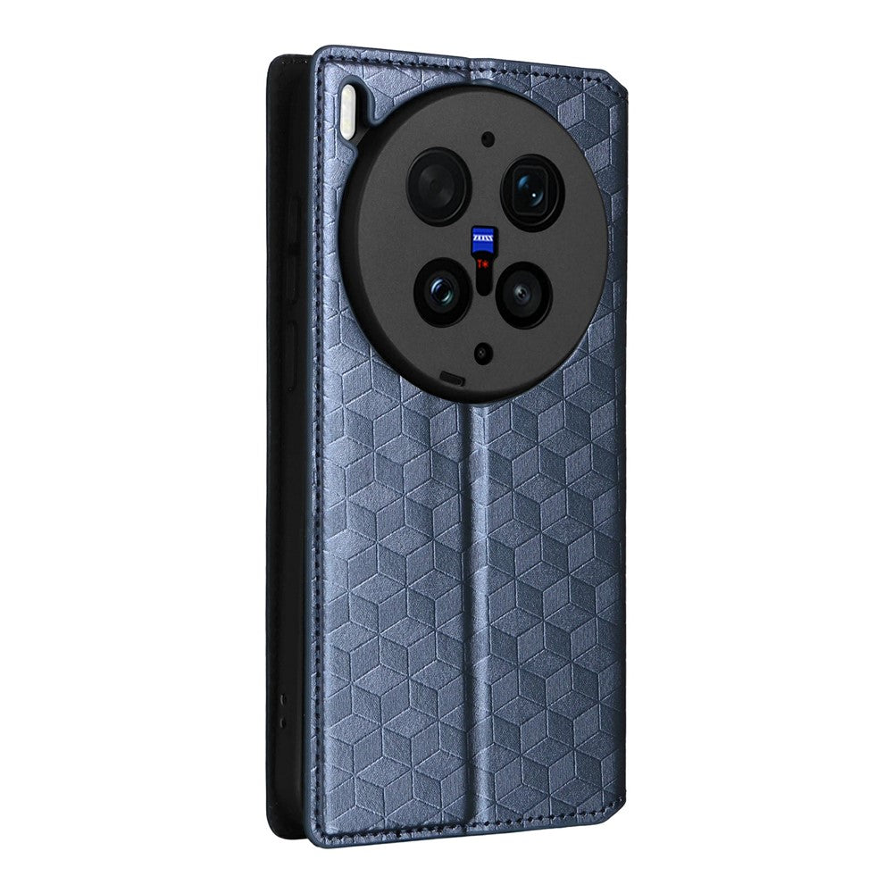 For vivo X300 Ultra 5G Case Wallet Rhombus Imprinted PU Leather Phone Cover - Blue