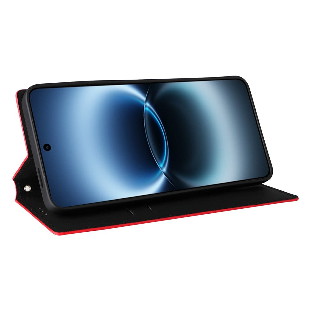 For vivo X300 Ultra 5G Case Wallet Rhombus Imprinted PU Leather Phone Cover - Red