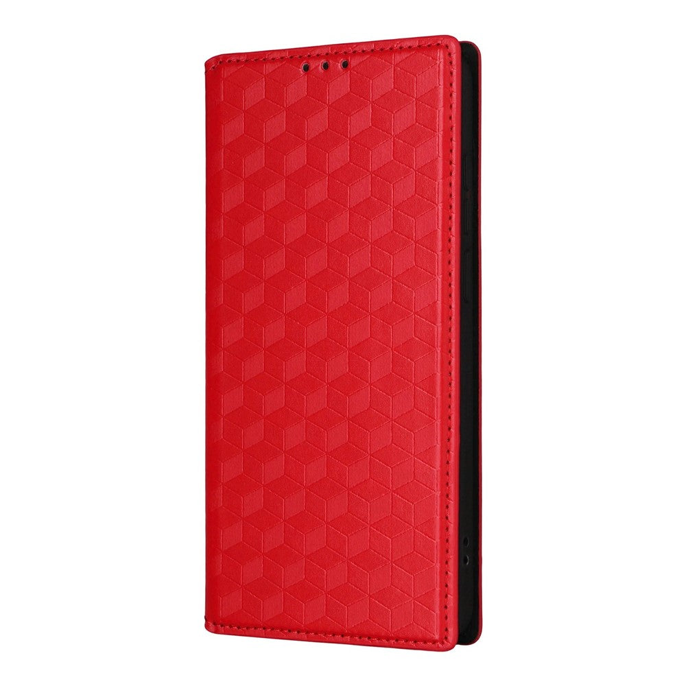 For vivo X300 Ultra 5G Case Wallet Rhombus Imprinted PU Leather Phone Cover - Red