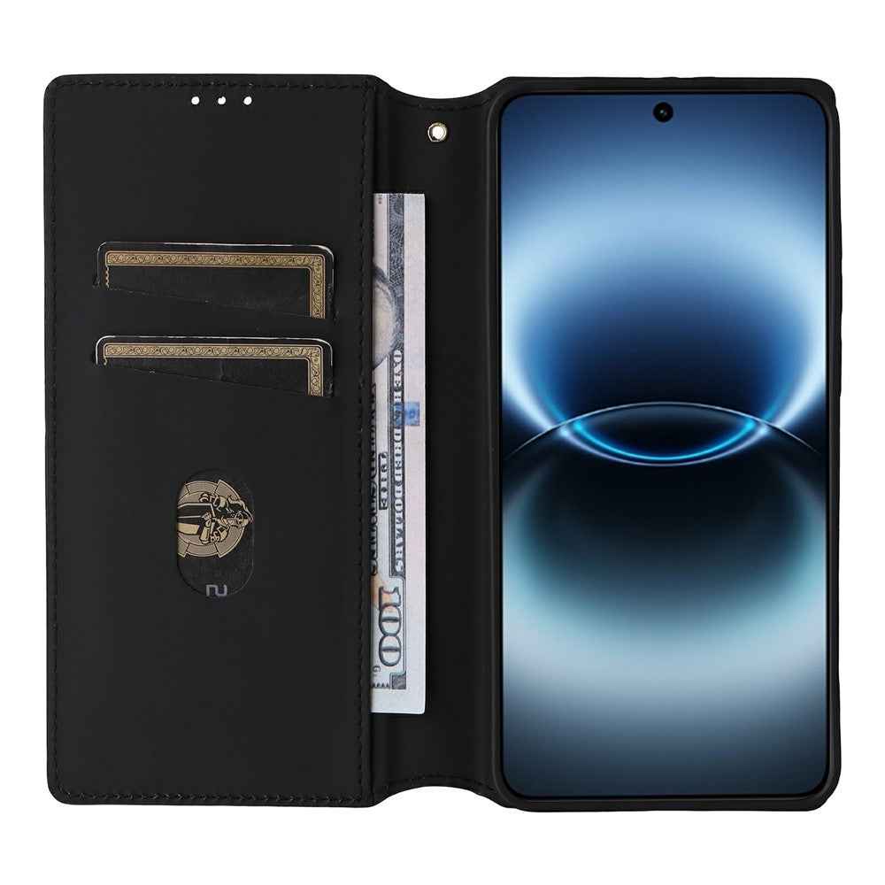 For vivo X300 Ultra 5G Case Wallet Rhombus Imprinted PU Leather Phone Cover - Black