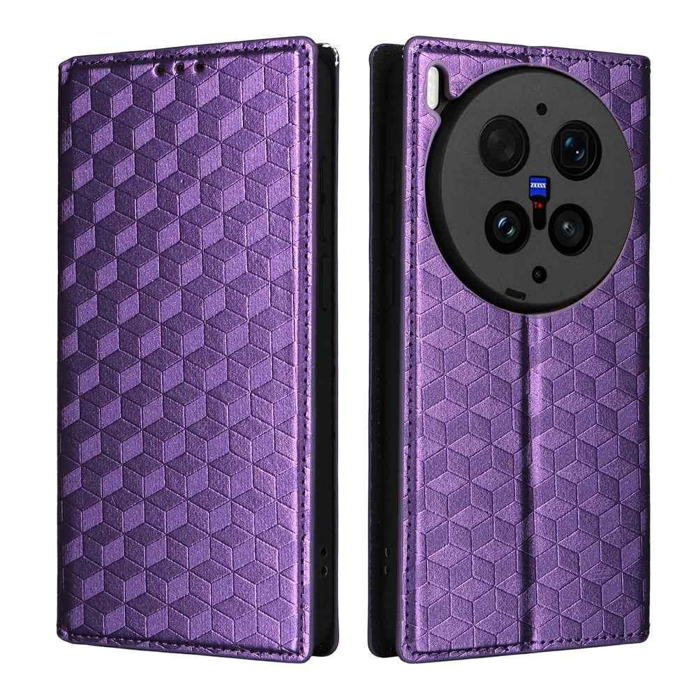 For vivo X300 Ultra 5G Case Wallet Rhombus Imprinted PU Leather Phone Cover - Purple