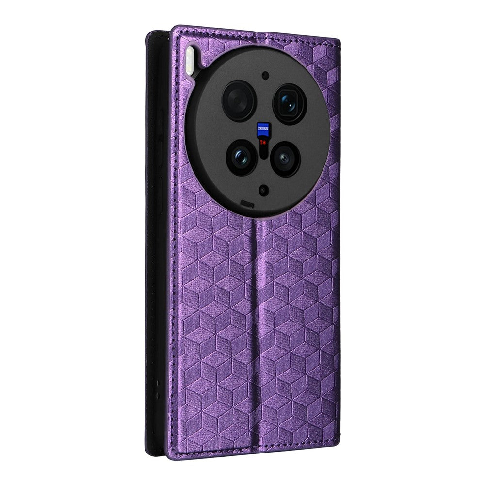 For vivo X300 Ultra 5G Case Wallet Rhombus Imprinted PU Leather Phone Cover - Purple