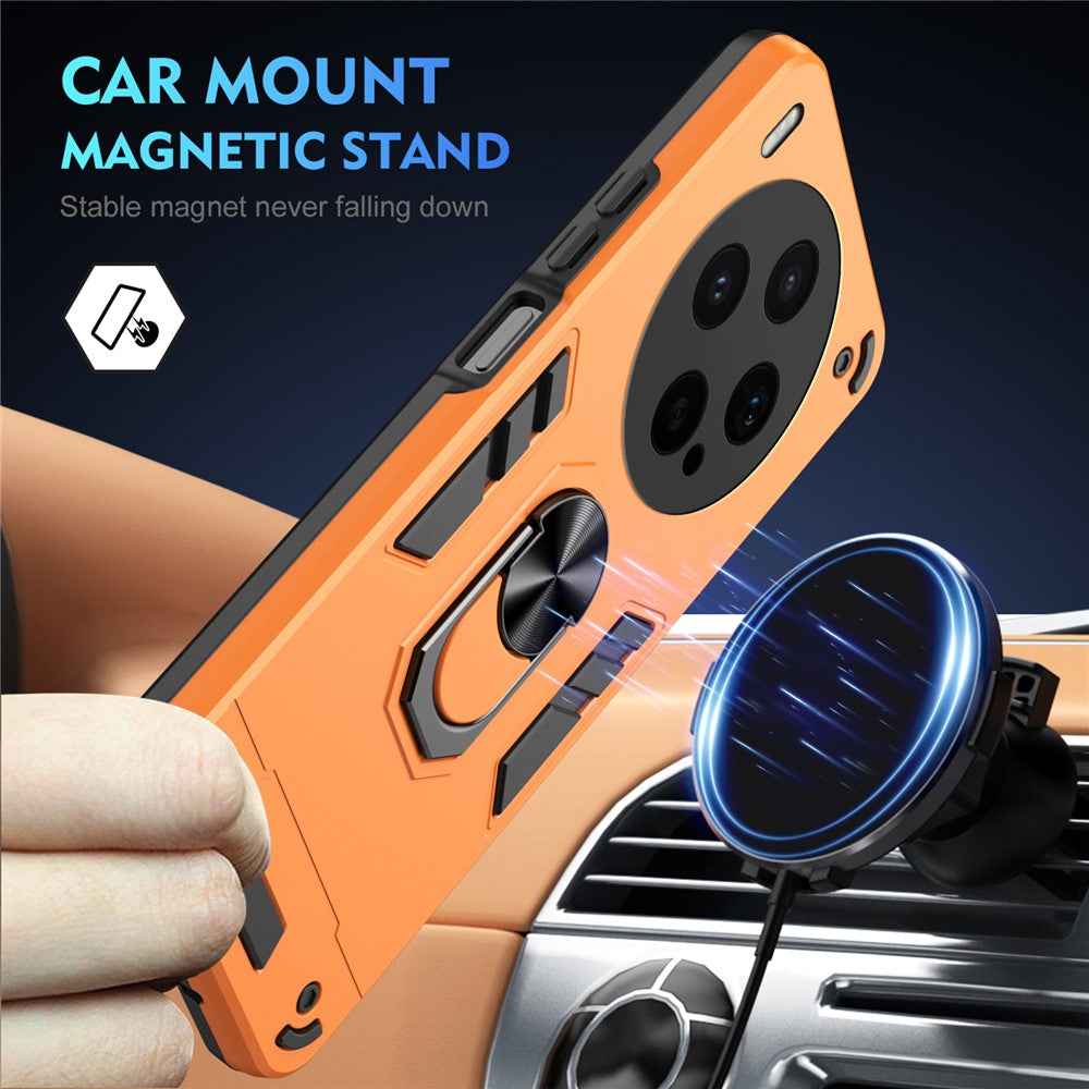 For vivo X300s 5G Case PC + TPU Drop Defend Phone Cover with Ring Kickstand - Orange