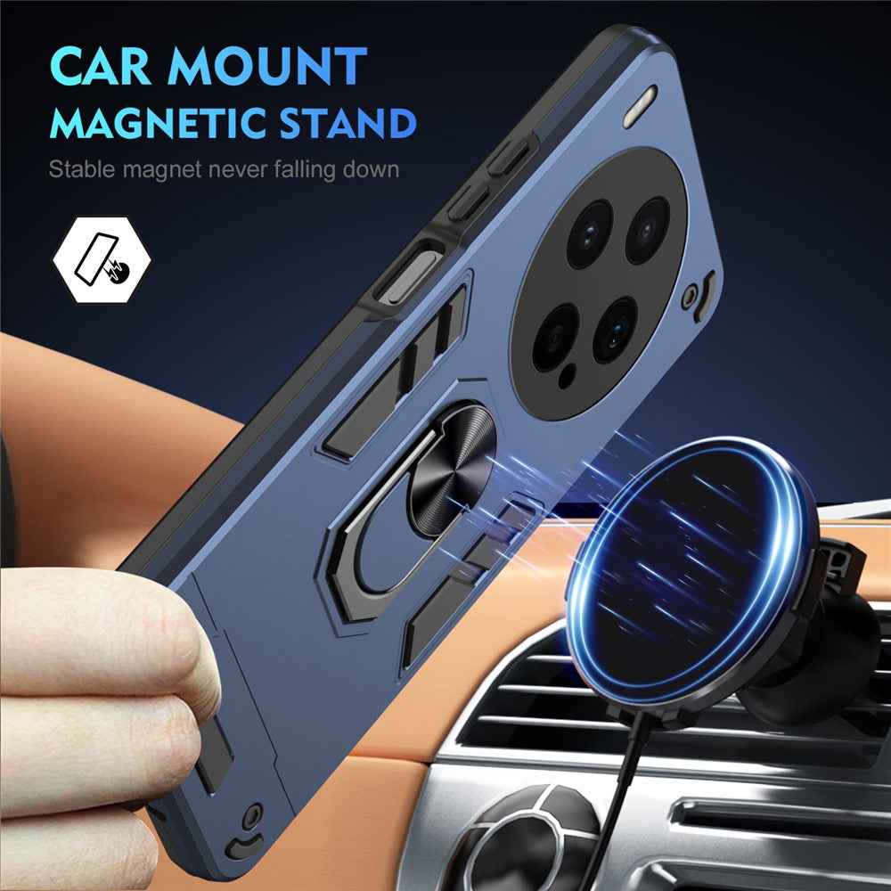 For vivo X300s 5G Case PC + TPU Drop Defend Phone Cover with Ring Kickstand - Blue