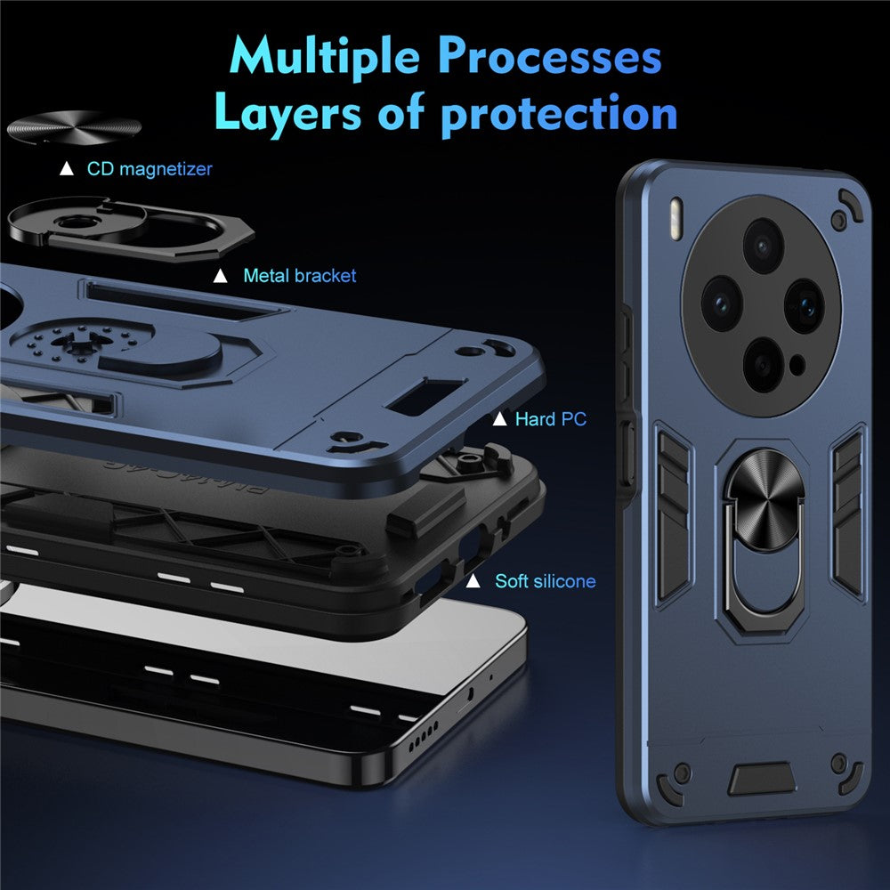 For vivo X300s 5G Case PC + TPU Drop Defend Phone Cover with Ring Kickstand - Blue