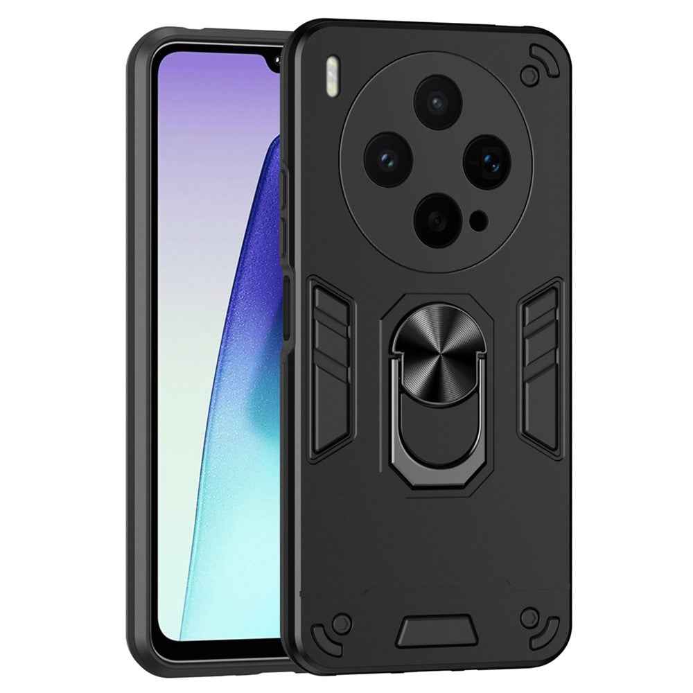 For vivo X300s 5G Case PC + TPU Drop Defend Phone Cover with Ring Kickstand - Black
