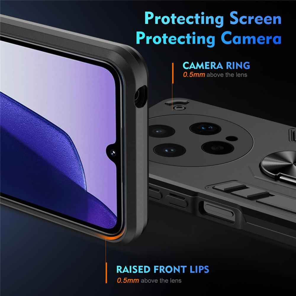 For vivo X300s 5G Case PC + TPU Drop Defend Phone Cover with Ring Kickstand - Black