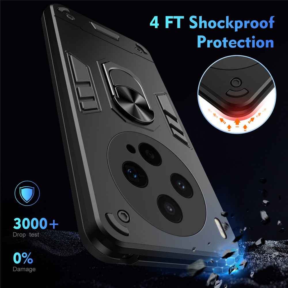 For vivo X300s 5G Case PC + TPU Drop Defend Phone Cover with Ring Kickstand - Black