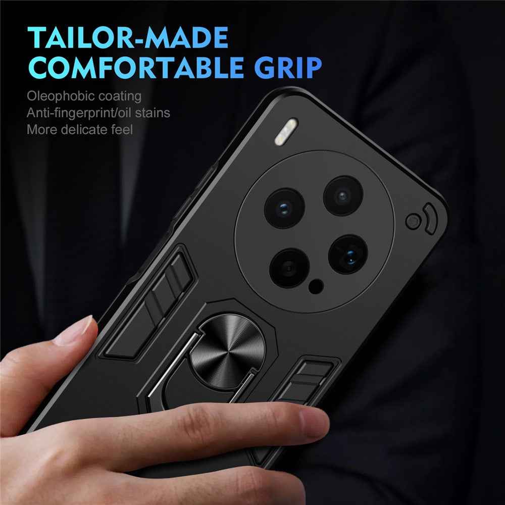 For vivo X300s 5G Case PC + TPU Drop Defend Phone Cover with Ring Kickstand - Black