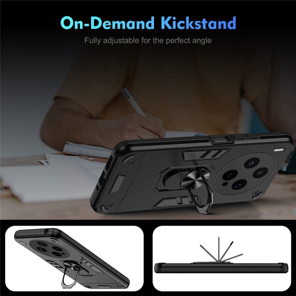 For vivo X300s 5G Case PC + TPU Drop Defend Phone Cover with Ring Kickstand - Black