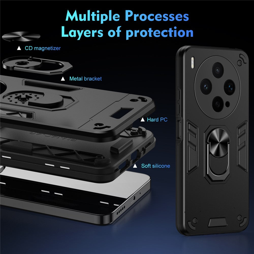 For vivo X300s 5G Case PC + TPU Drop Defend Phone Cover with Ring Kickstand - Black