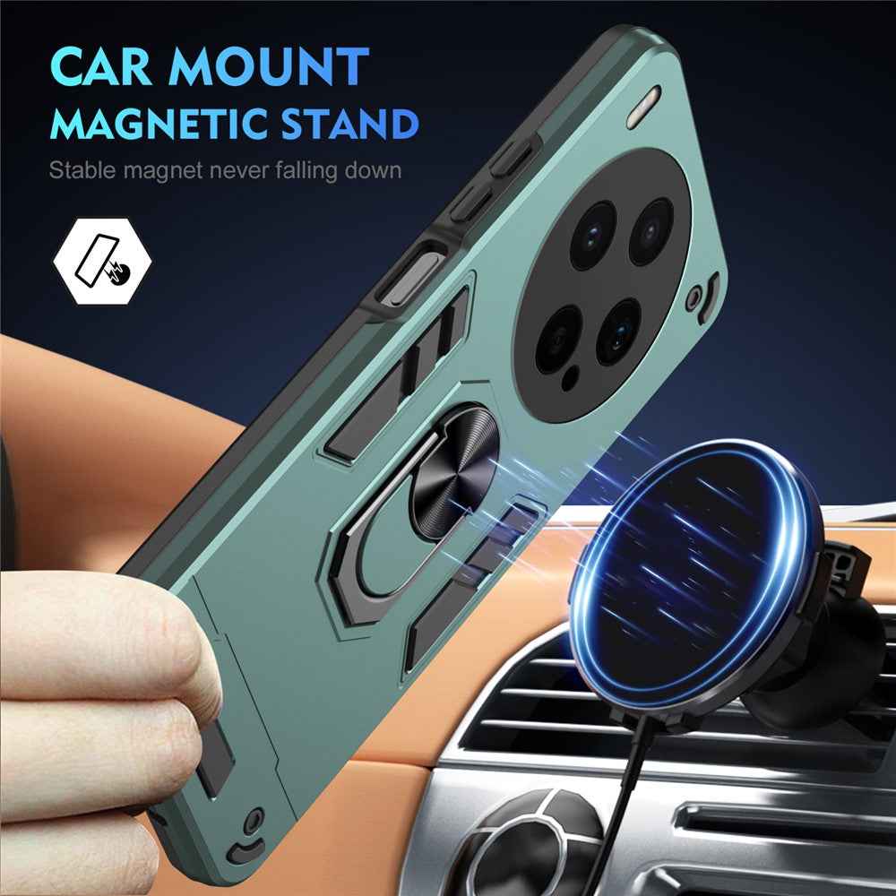 For vivo X300s 5G Case PC + TPU Drop Defend Phone Cover with Ring Kickstand - Green