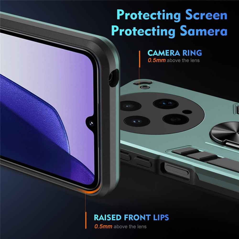 For vivo X300s 5G Case PC + TPU Drop Defend Phone Cover with Ring Kickstand - Green